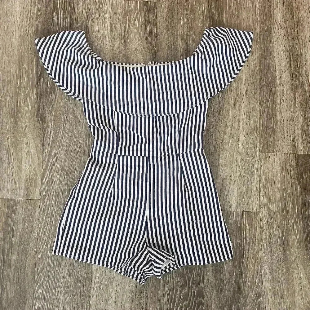 Womens SUGAR+L!PS (Sugar Lips) Blue/White Stripe Romper - XS